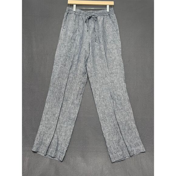 Talbots Linen Pants blue/white stripes Women’s 4 Drawstring Straight Leg Coadtal - Picture 1 of 5